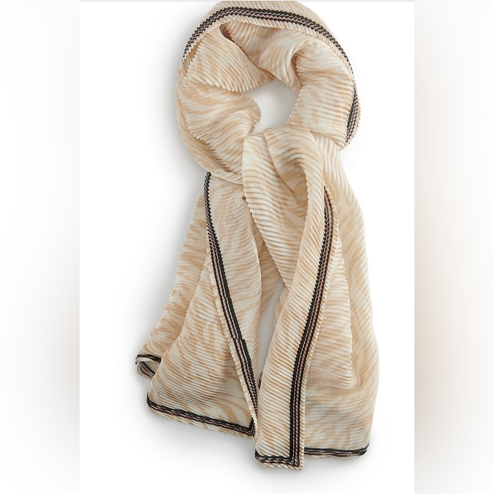 Dana Buchman Cream and Tan Striped Scarf
